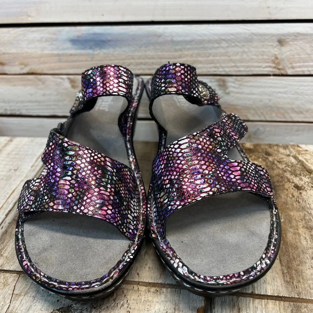 Alegria Multicolor Leather Snake‎ Print Loti Funtastic Wedge Sandals 41 NWOT